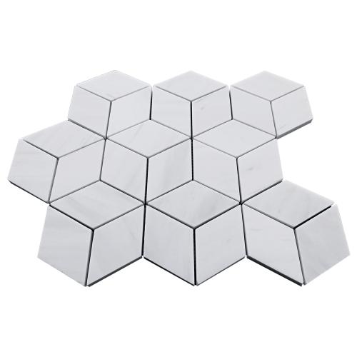 Bianco Dolomite Marble Rhombus 3D Cube Diamond Mosaic Tile Polished