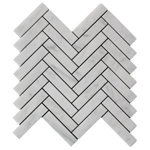 Carrara White Italian Marble 1" x 4" Herringbone Mosaic Tile Polished