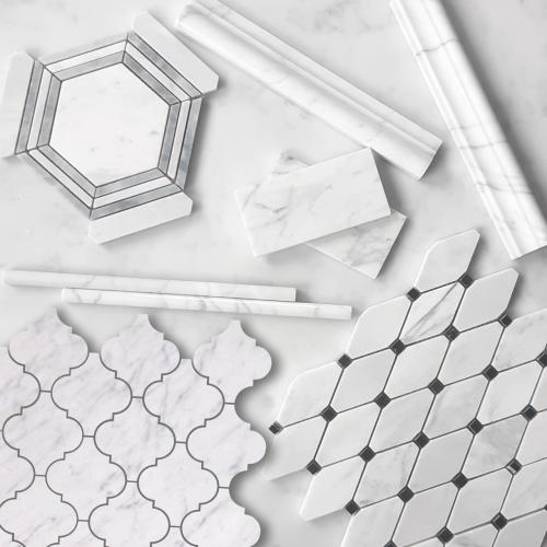 Carrara White Italian Marble Arabesque Baroque Mini Lantern Mosaic Tile Honed