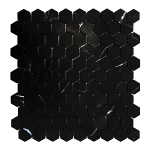 Nero Marquina Black Marble 1" Hexagon Mosaic Tile Polished