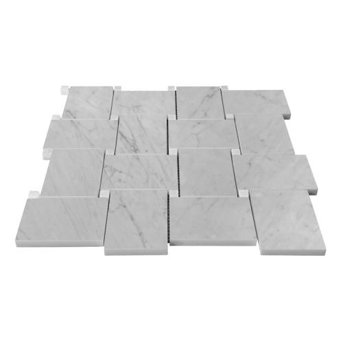 Carrara White Marble Large Basketweave Mosaic Tile with Bianco Dolomite Dots Polished
