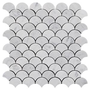 Carrara White Italian Marble Fish Scale Fan Shaped Sea Shell Mosaic Tile Honed