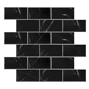 2" x 4" Nero Marquina Black Marble Wide Beveled Mosaic Tile Honed