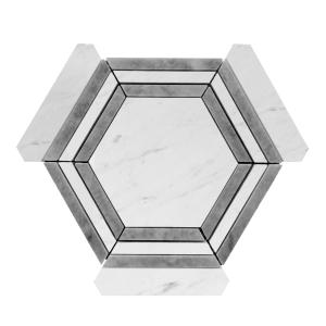 Carrara White Italian Marble Hexagon with Bardiglio Gray Strips Mosaic Tile Polished