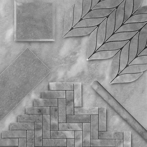 Bardiglio Gray Marble Leaf Shape Mosaic Tile Polished