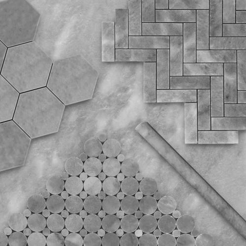 Bardiglio Gray Marble Penny Circles Mosaic Tile with Bardiglio Gray Circles Honed