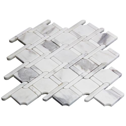 Calacatta Gold Marble Marbella Lynx Rope Design with Calacatta Gold Strips Mosaic Tile Honed
