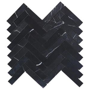 Nero Marquina Black Marble 1" x 4" Herringbone Mosaic Tile Polished