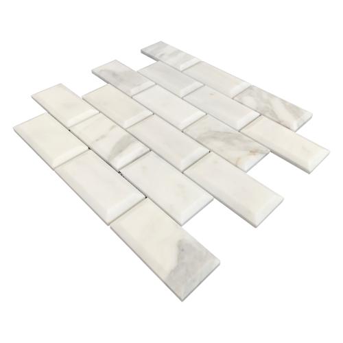 Calacatta Gold Italian Marble 2x4 Wide Bevel Subway Mosaic Tile Polished