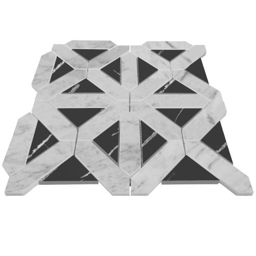 Carrara White Italian Marble with Nero Marquina Black Triangles Geometrica Mosaic Tile Honed