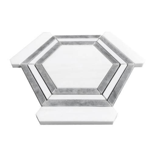 Bianco Dolomite Marble Hexagon with Bardiglio Gray Strips Mosaic Tile Polished