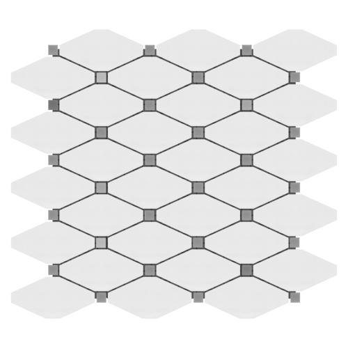 Bianco Dolomite Marble Long Octagon Rhomboid with Bardiglio Dots Mosaic Tile Polished