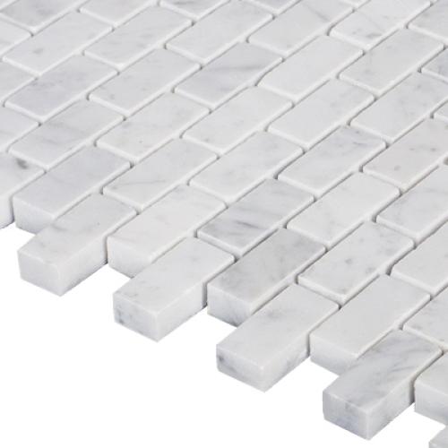Carrara White Italian Marble Mini Brick Mosaic Tile Polished