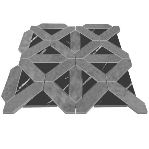Bardiglio Gray Marble with Nero Marquina Black Triangles Geometrica Mosaic Tile Honed