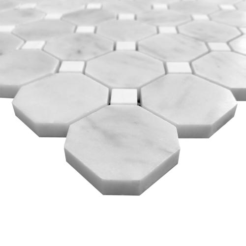 Carrara White Italian Marble with Dolomite Octagon Mosaic Tile Honed