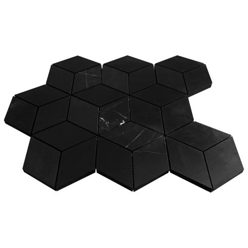 Nero Marquina Black Marble Rhombus 3D Cube Diamond Mosaic Tile Honed