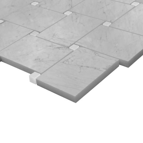 Carrara White Marble Large Basketweave Mosaic Tile with Bianco Dolomite Dots Honed