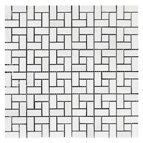Bianco Dolomite Marble Target Pinwheel Mosaic Tile with Bianco Dolomite Dots Honed