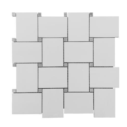 Bianco Dolomite Marble Large Basketweave Mosaic Tile with Bardiglio Gray Dots Honed