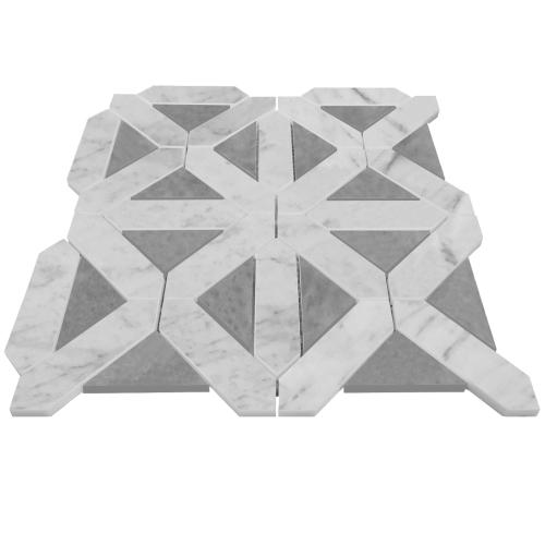 Carrara White Italian Marble with Bardiglio Gray Triangles Geometrica Mosaic Tile Honed