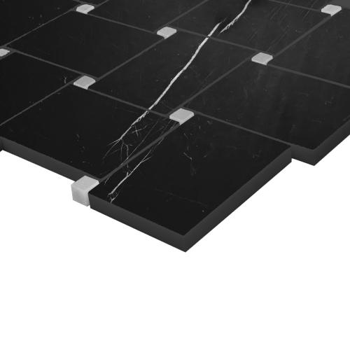 Nero Marquina Black Marble Large Basketweave with Bianco Dolomite Dots Mosaic Tile Honed
