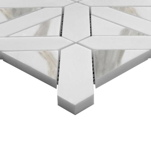 Calacatta Gold Italian Marble with Bianco Dolomite Triangles Geometrica Mosaic Tile Honed