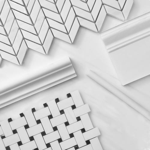 Bianco Dolomite Marble Basketweave Mosaic Tile with Nero Marquina Black Dots Polished