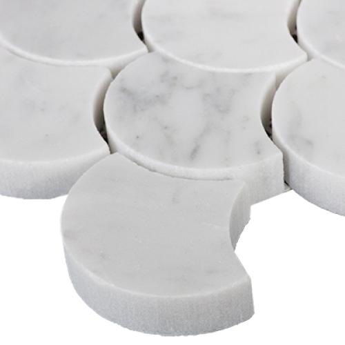 Carrara White Italian Marble Fish Scale Fan Shaped Sea Shell Mosaic Tile Polished