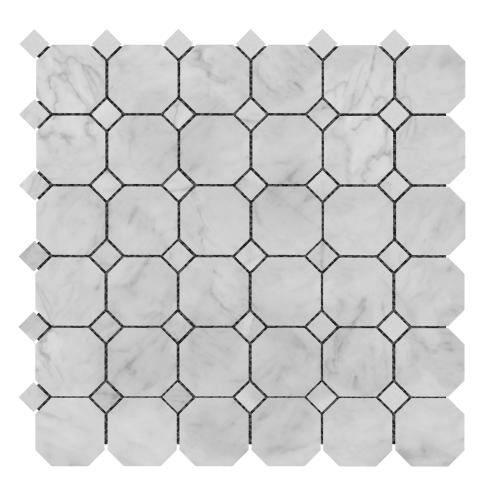 Carrara White Italian Marble Octagon Mosaic Tile Honed