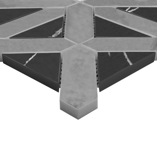 Bardiglio Gray Marble with Nero Marquina Black Triangles Geometrica Mosaic Tile Honed