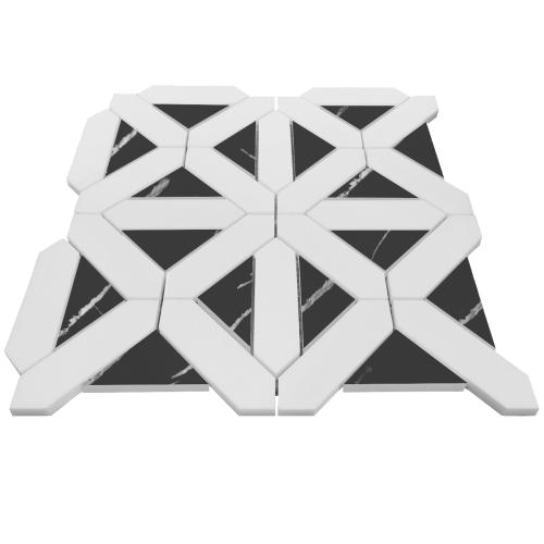 Bianco Dolomite Marble with Nero Marquina Black Triangles Geometrica Mosaic Tile Honed