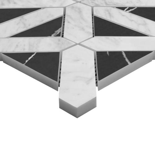 Carrara White Italian Marble with Nero Marquina Black Triangles Geometrica Mosaic Tile Honed