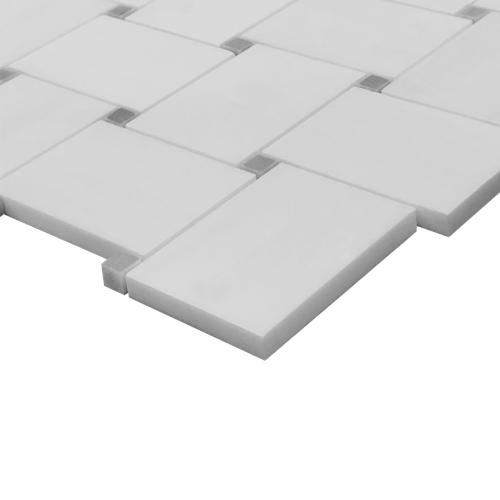 Bianco Dolomite Marble Large Basketweave Mosaic Tile with Bardiglio Gray Dots Polished