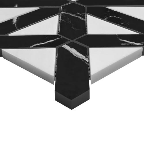 Nero Marquina Black Marble with Bianco Dolomite Triangles Geometrica Mosaic Tile Polished