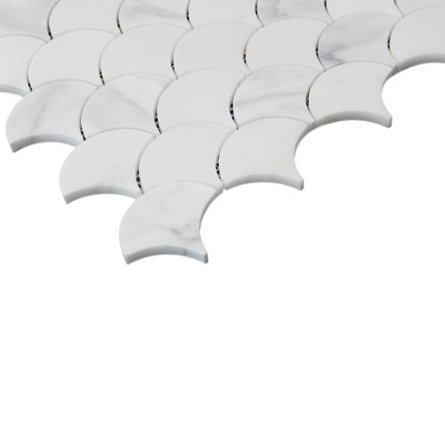 Calacatta Gold Italian Marble Fish Scale Fan Shaped Sea Shell Mosaic Tile Polished