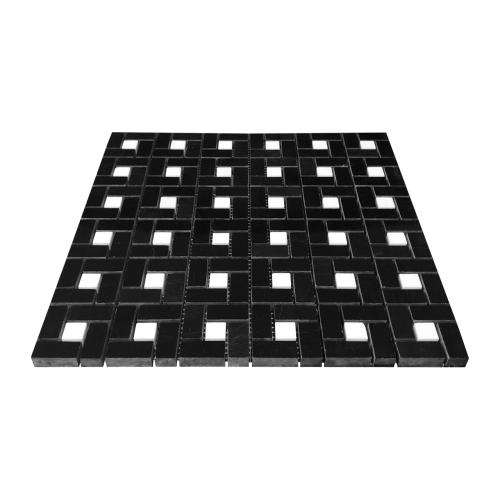 Nero Marquina Black Marble Target Pinwheel Mosaic Tile with Bianco Dolomite Dots Honed