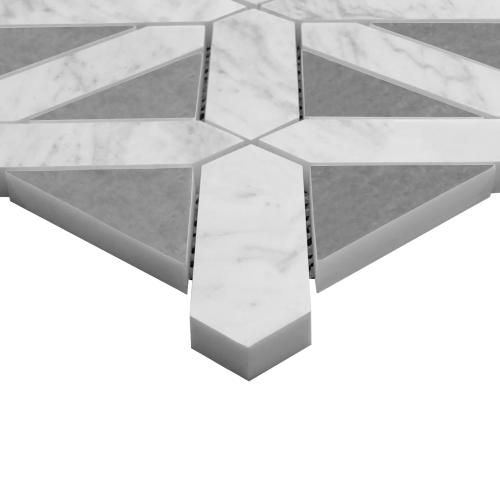 Carrara White Italian Marble with Bardiglio Gray Triangles Geometrica Mosaic Tile Honed