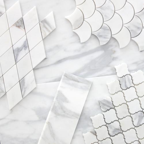 Calacatta Gold Italian Marble Fish Scale Fan Shaped Sea Shell Mosaic Tile Polished