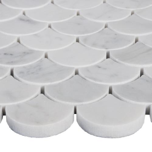 Carrara White Italian Marble Fish Scale Fan Shaped Sea Shell Mosaic Tile Polished