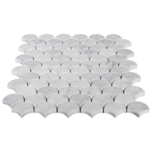 Carrara White Italian Marble Fish Scale Fan Shaped Sea Shell Mosaic Tile Polished
