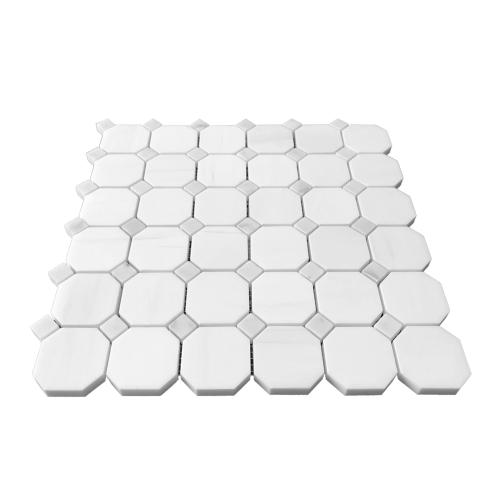 Bianco Dolomite Marble Octagon with Carrara Dots Mosaic Tile Honed