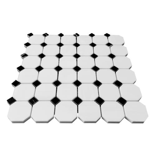 Bianco Dolomite Marble Octagon with Black Dots Mosaic Tile Honed