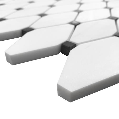 Bianco Dolomite Marble Long Octagon Rhomboid with Black Dots Mosaic Tile Polished