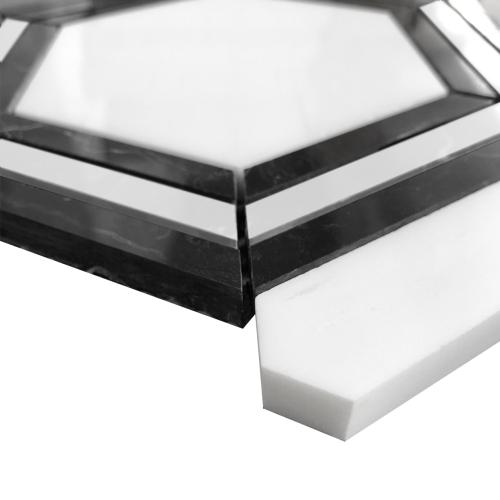 Bianco Dolomite Marble Hexagon with Nero Marquina Black Strips Mosaic Tile Polished