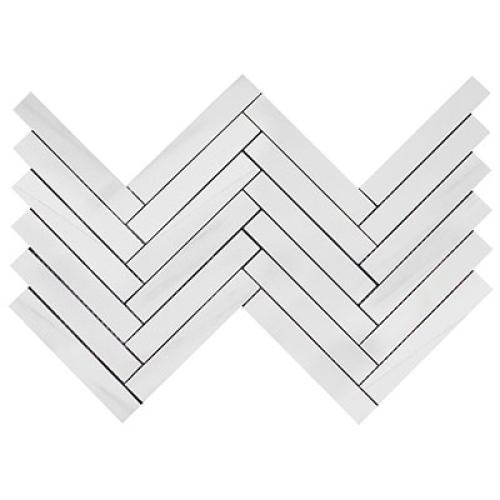 Bianco Dolomite Marble 1x6 Herringbone Mosaic Tile Honed