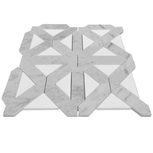 Carrara White Italian Marble with Bianco Dolomite Triangles Geometrica Mosaic Tile Polished