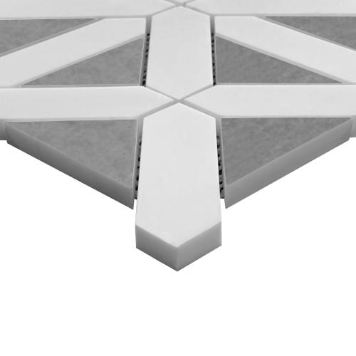 Bianco Dolomite Marble with Bardiglio Gray Triangles Geometrica Mosaic Tile Honed