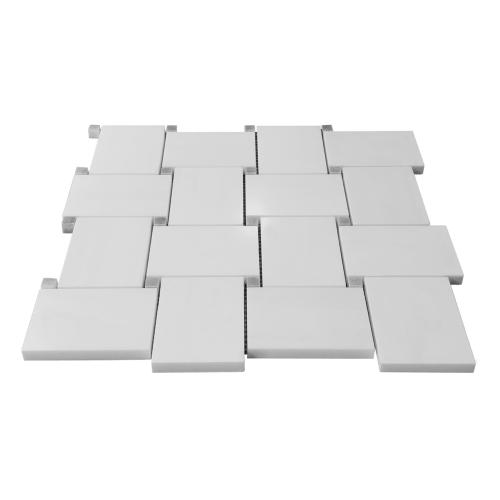 Bianco Dolomite Marble Large Basketweave Mosaic Tile with Bardiglio Gray Dots Polished