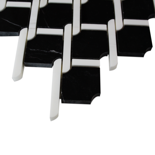 Nero Marquina Black Marble Marbella Lynx Rope Design with Bianco Dolomite White  Strips Mosaic Tile Honed