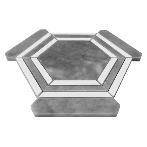 Bardiglio Gray Marble Hexagon with Bianco Dolomite Strips Mosaic Tile Polished